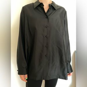 Vintage Algo Black Silk Button-Down Shirt